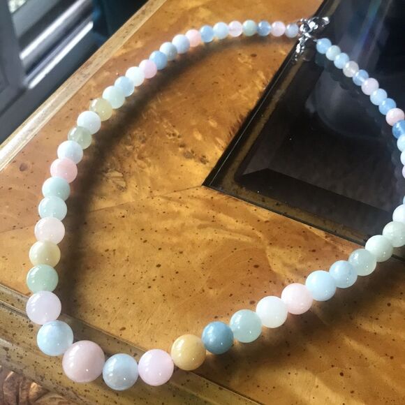 Natural Beryl Sterling Silver Beaded Necklace - Picture 2 of 7